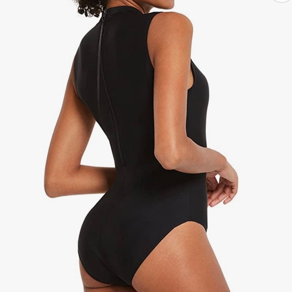Women's Athletic One Piece Swimsuit Back Zip Retro High Neck Training Size Small - Picture 12 of 15